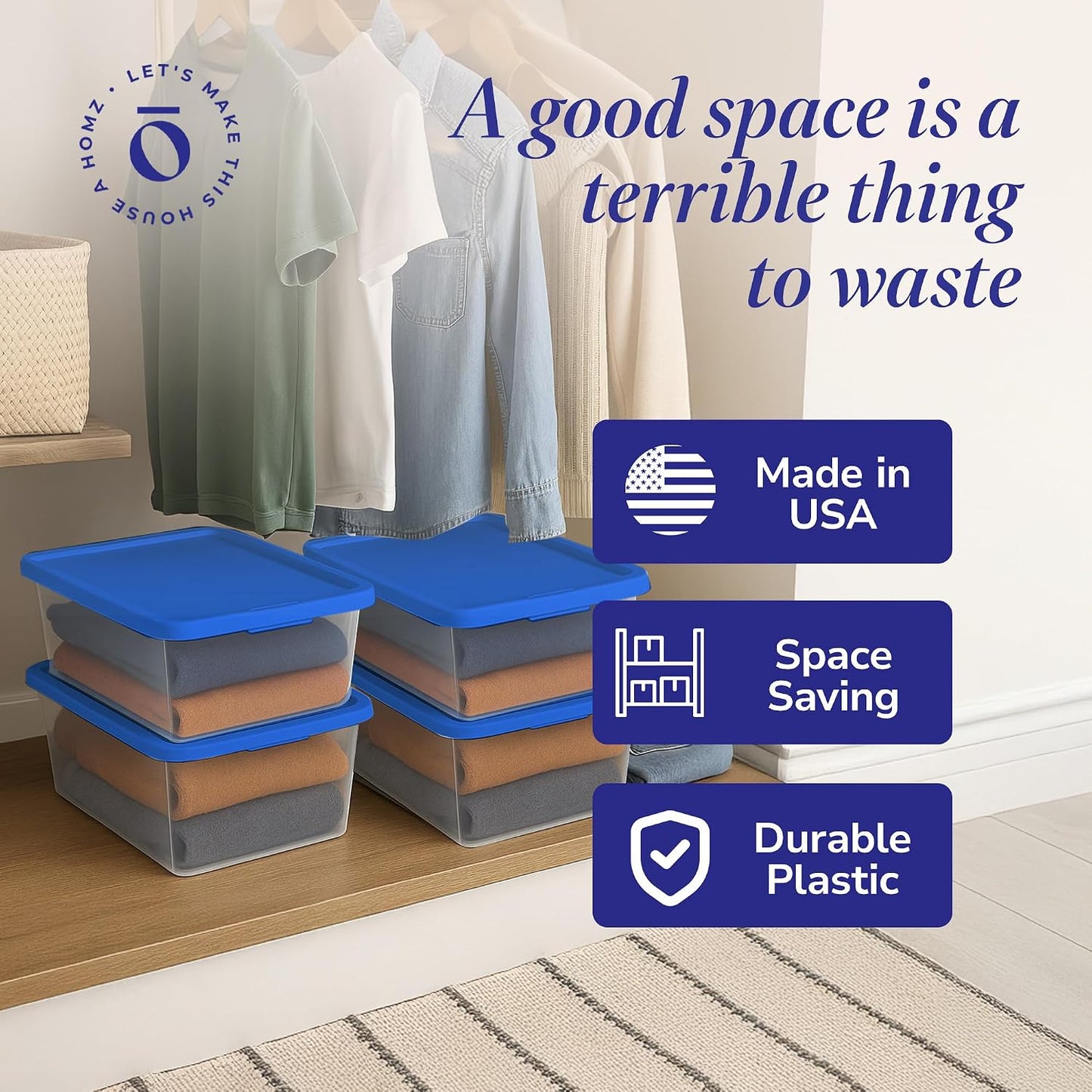 HOMZ 2-Pack Snaplock, Small Clear Plastic Storage Organizer Bins w/ Lids, 28 Quart, Gray - Stackable Container Boxes for Bedroom, Bathroom, Garage, and Office Organization