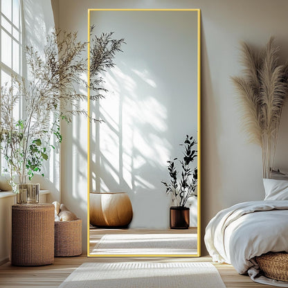Delma Wall Full Length Mirror,Standing Mirror Full Body,Large Floor for Wall Door Bedroom Bathroom Living Room with Aluminium Frame(with Stand,56x15-Black)