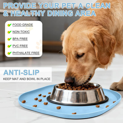 SMILOOL Silicone Pet Food Mat with Raised Edge for Food and Water Bowl, Dog Feeding Mats, Cat Food Trays for Floor Waterproof, Rubber Tray for Dogs and Cats, 19 x 12 x 0.7 Black