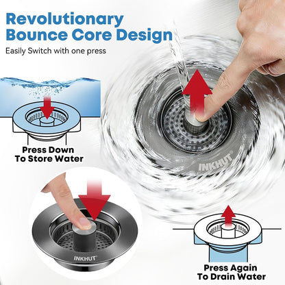 Upgraded 3 in 1 Kitchen Sink Drain Strainer - Stainless Steel Sink Stopper, Anti-Clogging Sink Food Catcher Basket, Fast Drainage Odor Filter Sink Plug for US Standard 3 1/2 inch Drain (Silver-1Pack)