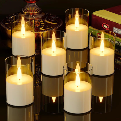 VIODAIM 12Pack Flickering Flameless LED Candles with Remote & Timer, Battery Powered - Small Pillar & Votive, Clear (2"X3")