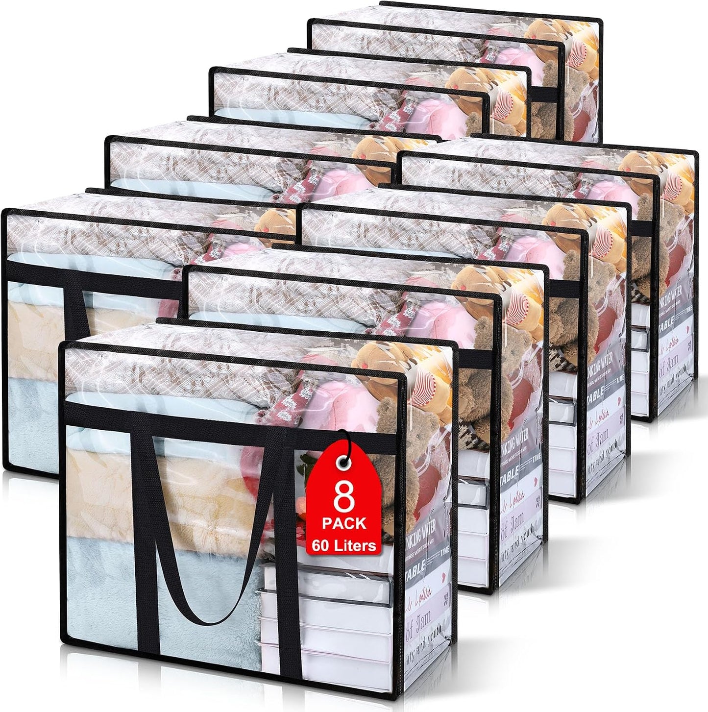 6Pack Clear Blanket Storage Bags Comforter Clothes Storage Moving Bag, 40L | Vinyl Material Reinforced Handle for Bedding, Clothing, Comforters, Pillows, Toys, Closet Organizers and Storage Containers