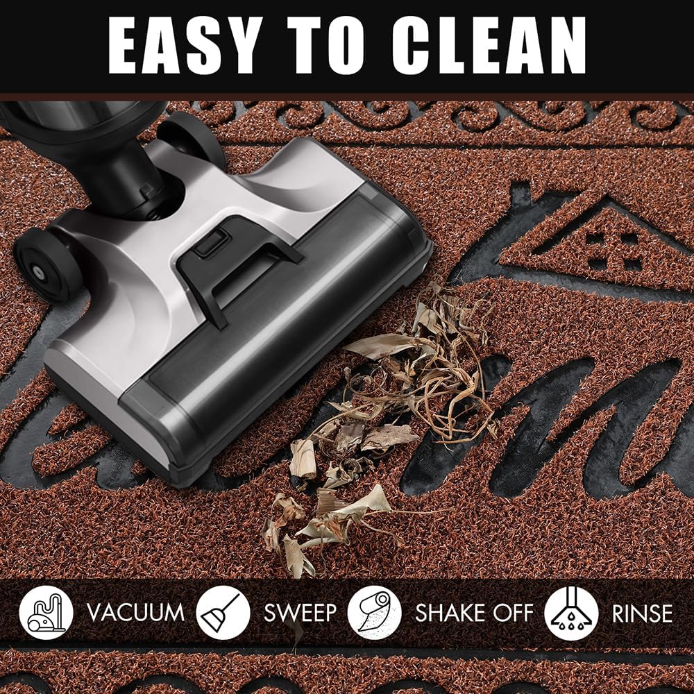 Yimobra Welcome Mat, Heavy Duty Sturdy Door Mats for Home Entrance Outdoor Indoor, Front Doormat for Outside Patio Floor Entry Porch Garage Office, Waterproof, Low Profile, 29.5x17, Black Grey