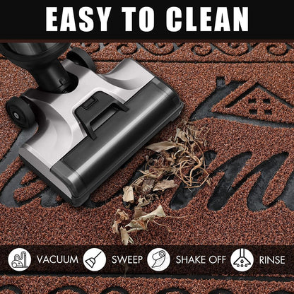 Yimobra Welcome Mat, Heavy Duty Sturdy Door Mats for Home Entrance Outdoor Indoor, Front Doormat for Outside Patio Floor Entry Porch Garage Office, Waterproof, Low Profile, 29.5x17, Black Grey