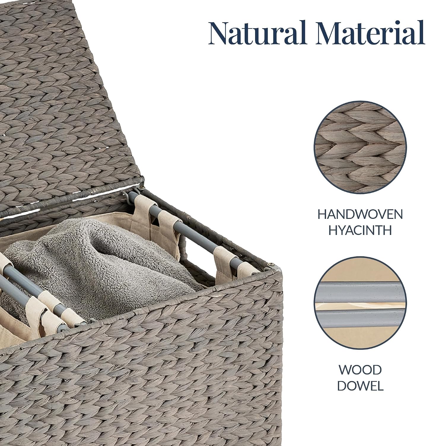 Best Choice Products Large Double Laundry Hamper with Lid, Natural Handwoven Water Hyacinth, 2 Sections w/ 2 Machine Washable Linen Liner Bags, Portable, Handles - Natural