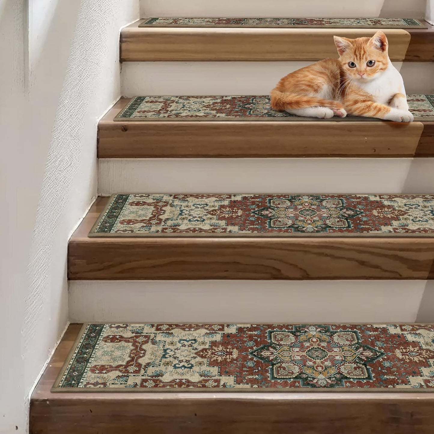 sarben Non Slip Stair Treads for Wooden Steps 15PCS - 8"x30" Indoor Safety Carpet, Edging Mats with TPE Adhesive Backing, Pet and Elderly Friendly Stair Rugs (Taupe) - Colors A