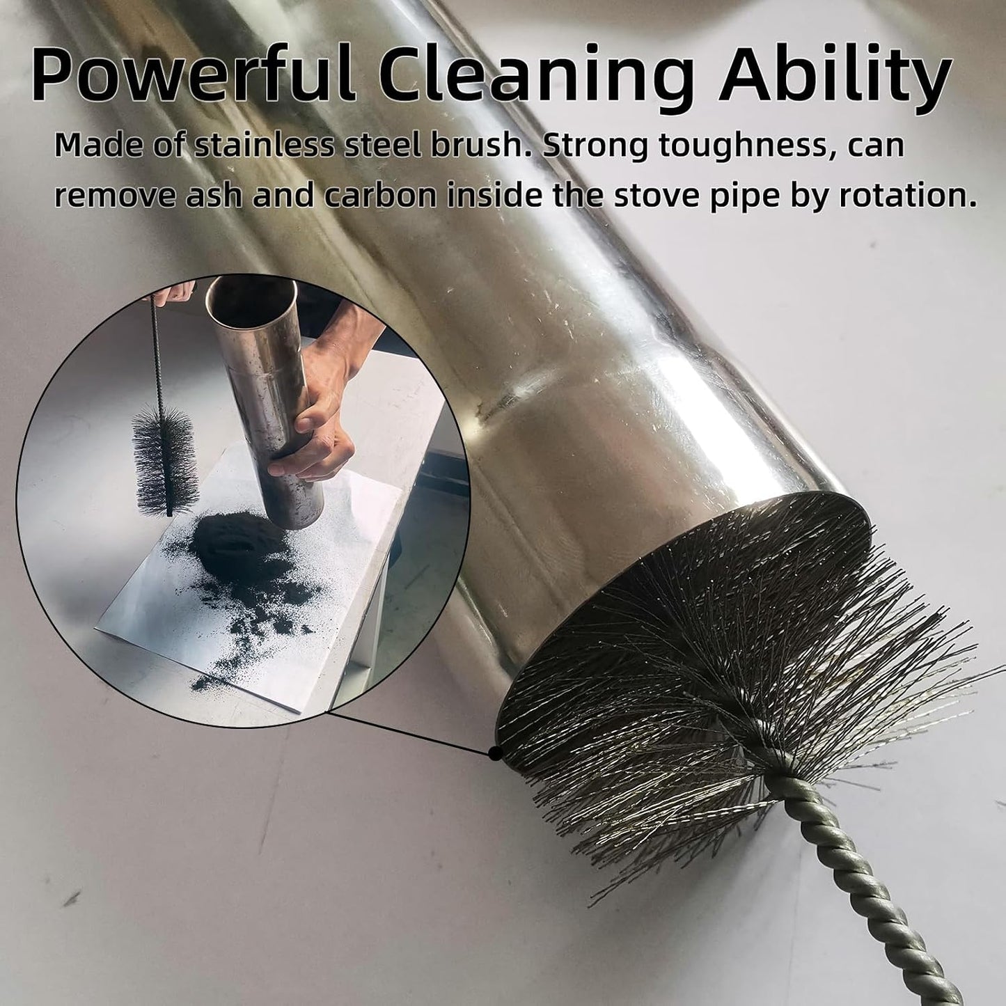 Tent Wood Stove Pipe Cleaning Brush with Stainless Steel Bristles, Chimney Cleaning Wire Brush for All Kinds of Pipe Cleaning (7cm/2.8in)