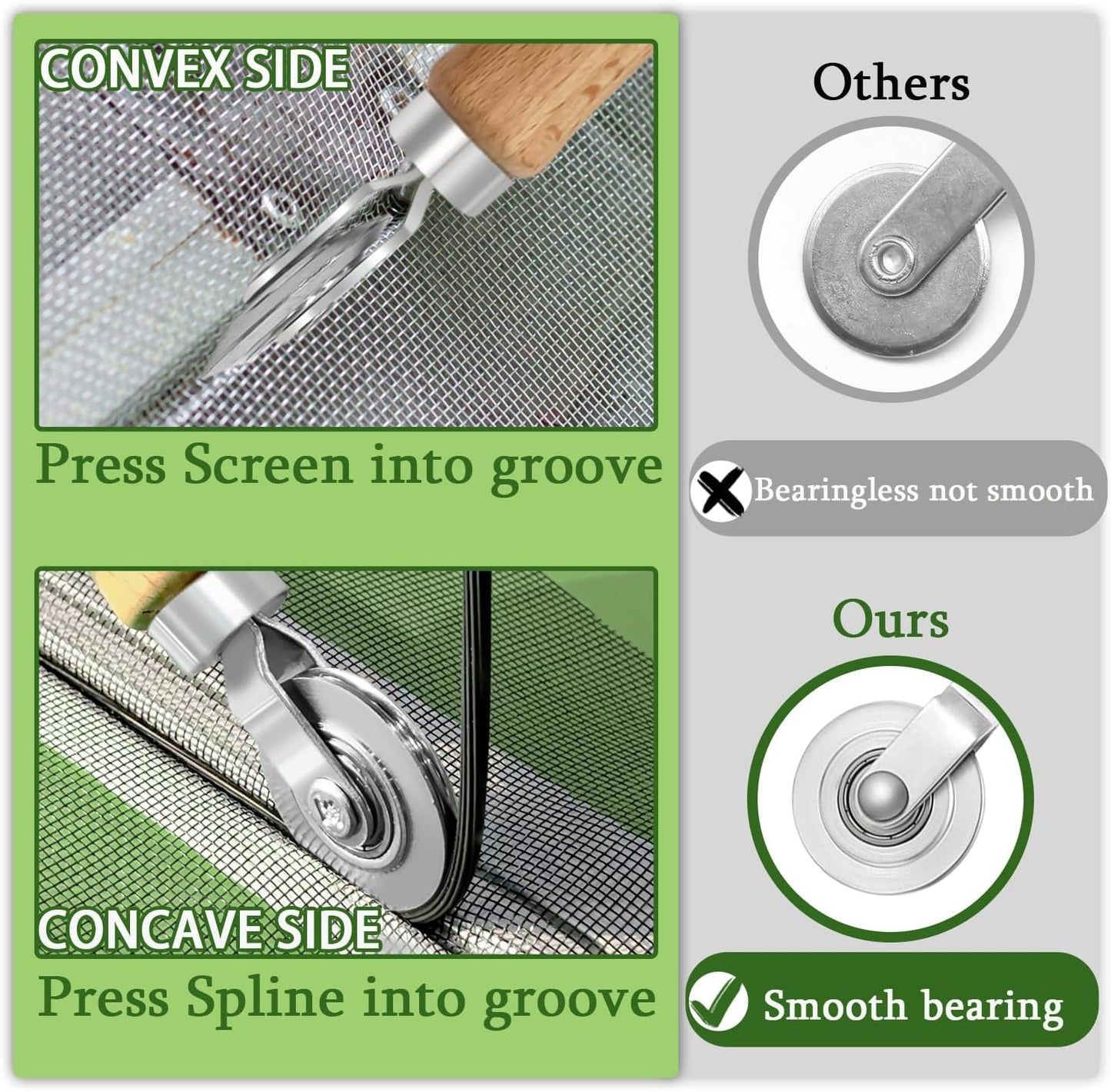 King&Charles 3 in 1 Screen Repair Kit, Bearing Steel Screen Roller Tool with 0.14 in x 32 ft Spline and Removal Hook for Window Screens, Screen Doors, Patio and RV Mesh Replacement