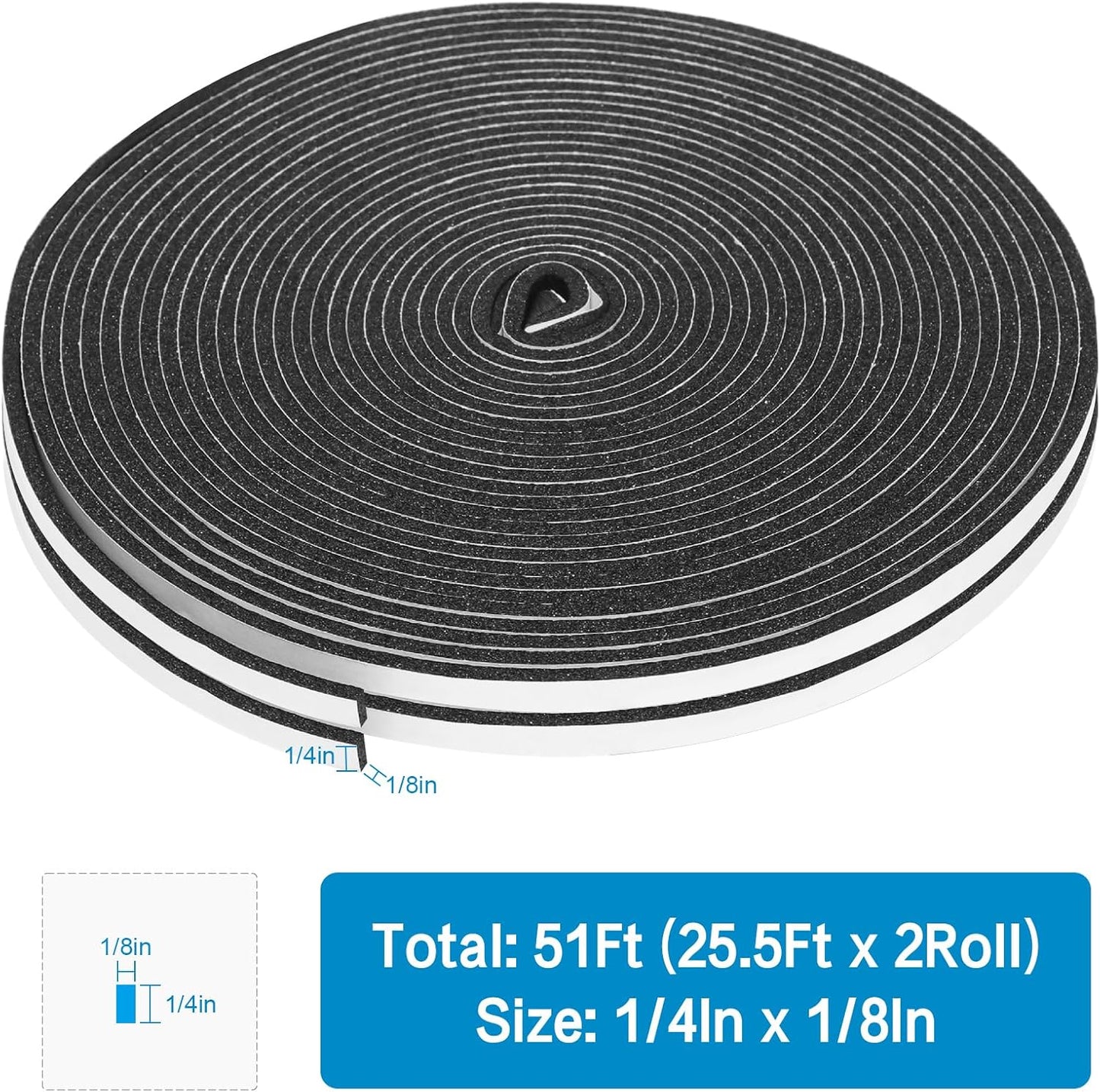 DGSL Foam Insulation Tape, 1/2In x 1/4In x 33Ft Weather Stripping Door Seal Strip for Doors and Windows,Sliding Door,Sound Proof Soundproofing Door Seal,Weatherstrip,Air Conditioning Seal Strip