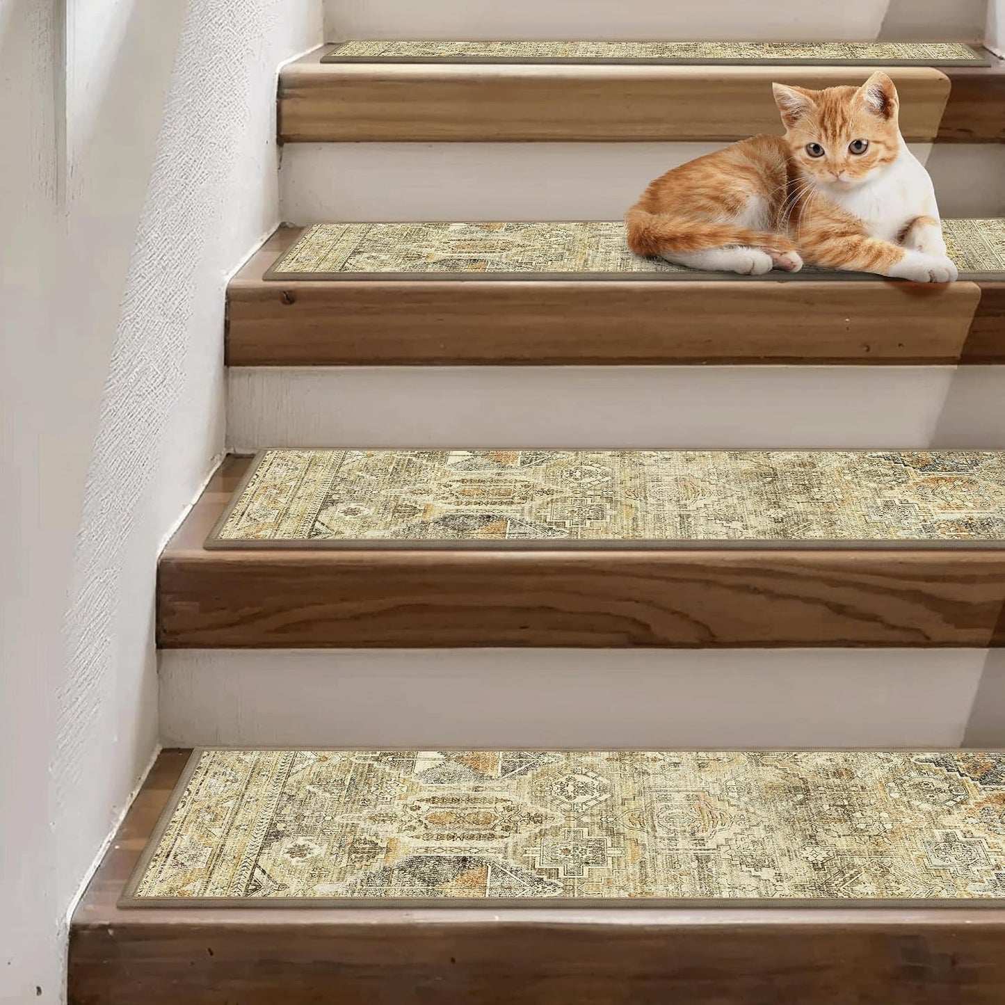sarben Non Slip Stair Treads for Wooden Steps 15PCS - 8"x30" Indoor Safety Carpet, Edging Mats with TPE Adhesive Backing, Pet and Elderly Friendly Stair Rugs (Taupe) - Colors A