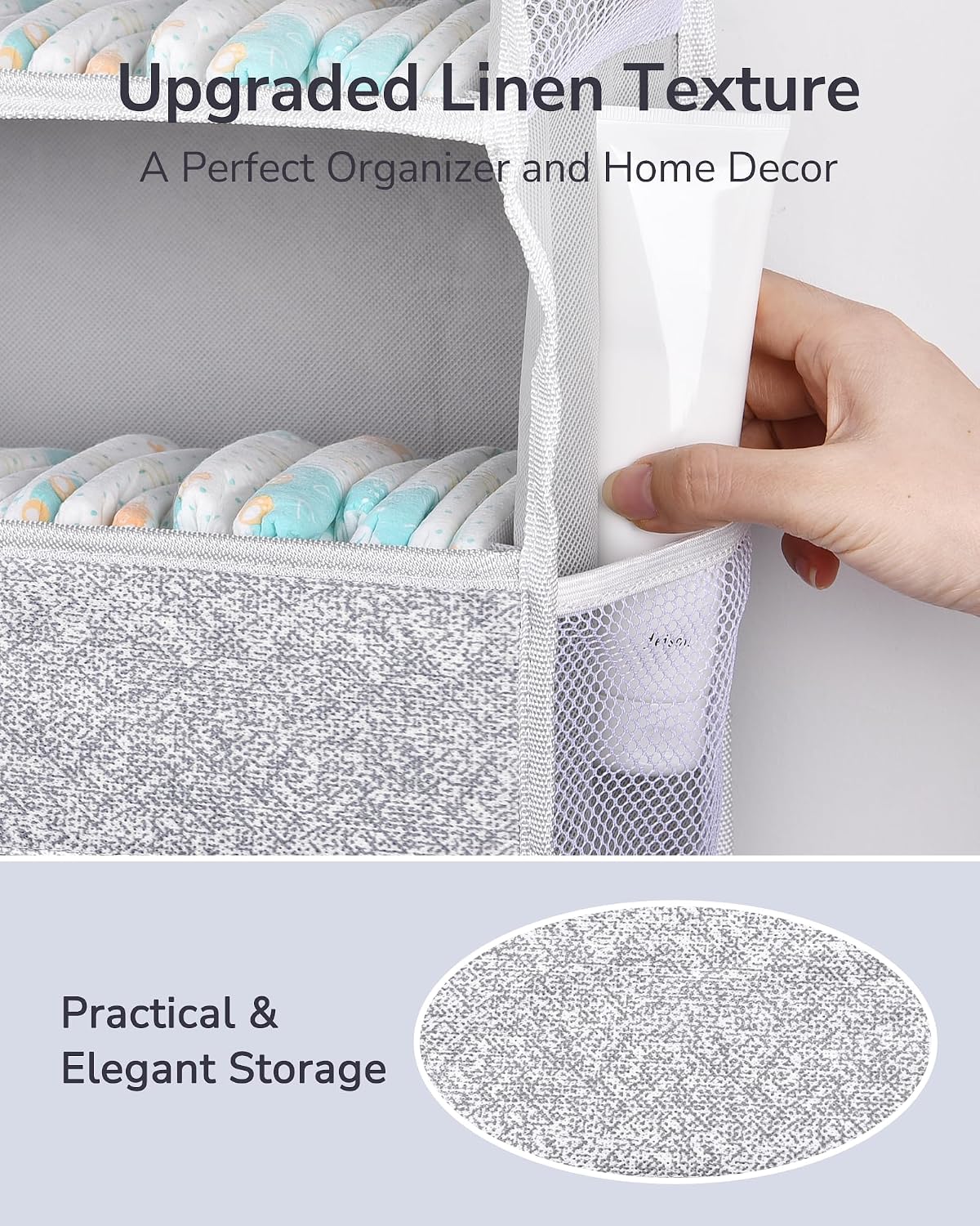 ULG 1 Pack Over Door Organizer with 5 Large Pockets 10 Mesh Side Pockets, Upgraded Linen Texture Over The Door Storage, 44 lbs Weight Capacity Hanging Storage Organizer, Ivory