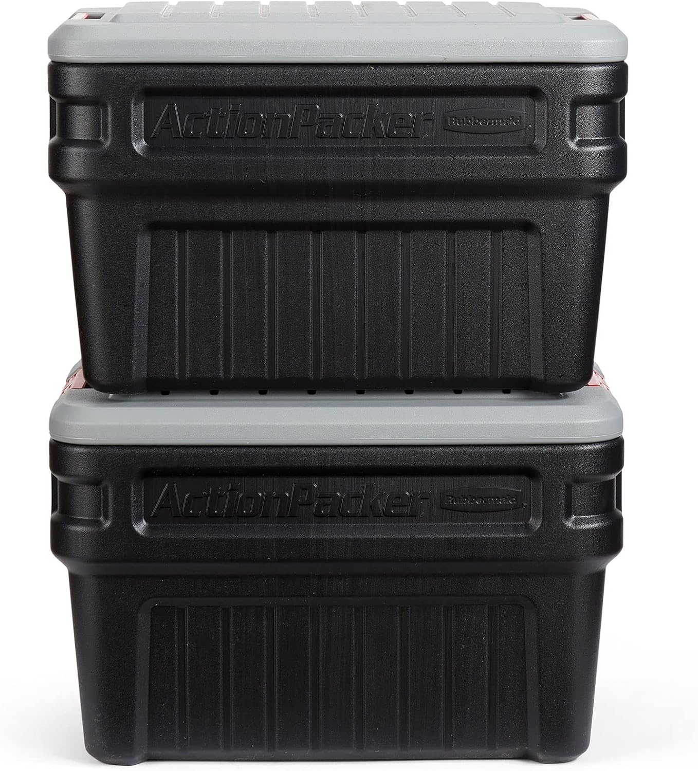 Rubbermaid ActionPacker 35 Gallon, Made in USA, Lockable Plastic Storage Bin with Lid and Wheels- Outdoor, Industrial, Rugged, Camping Gear and Truck Bed Storage - Gray and Black