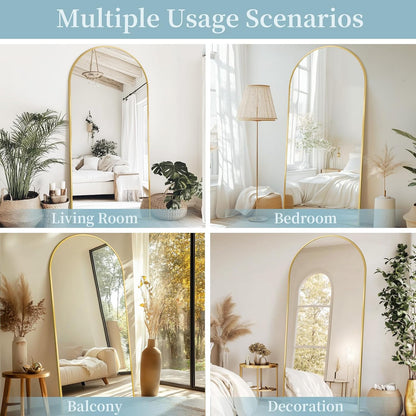 Full Length Mirror with Stand, 71"x28" Arched Full Body Large Stand Up Aluminum Frame Floor Standing Mirror, Freestanding Hanging Leaning Mounted for Bedroom Living Room Entryway Gold