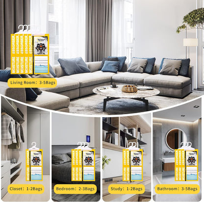 ZSZMFH 15 Pack Moisture Absorber & Max Odor Eliminator Hanging Bag, Charcoal Smell Remove Damp Musty Smell,Hanging Closet Dehumidifier Bags with 25g of Activated Charcoal (220g/pack) Yellow