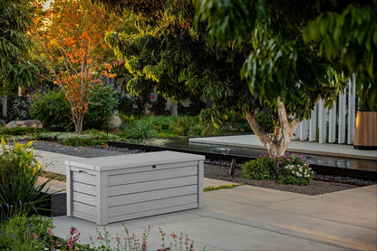 Keter 150 Gallon Resin Large Deck Box Organization and Storage Box for Patio, Outdoor Cushions, Garden Tools, Brown | Hydraulic Pistons, Resin, Weatherproof