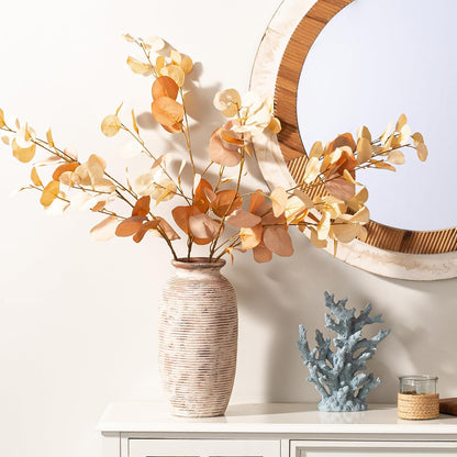 Ceramic Flower Vase, Small Rustic Farmhouse Vases Home Decor, Short Pottery Decorative Pampas Vase for Table Living Room Entryway Mantel Bookshelf Bedroom Bathroom Kitchen - 6" W