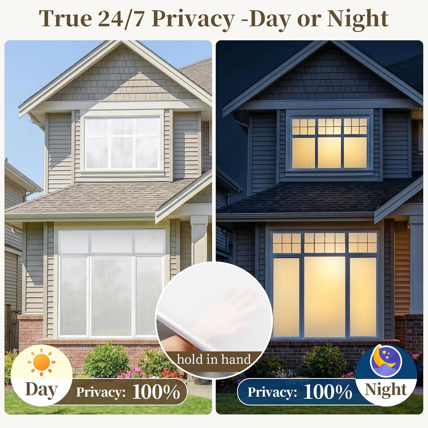 Frosted Window Privacy Film - Brushed Silver Static Cling Glass Film for Bathroom, Day and Night Door Privacy Film Window Cover to Stop Dog Barking, 17.5x78.7 Inch, Pure