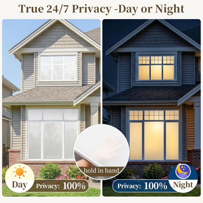 Frosted Window Privacy Film - Brushed Silver Static Cling Glass Film for Bathroom, Day and Night Door Privacy Film Window Cover to Stop Dog Barking, 17.5x78.7 Inch, Pure