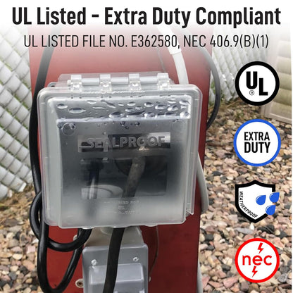 Sealproof 1-Gang Extra Deep Weatherproof in Use Outdoor Duplex Outlet Cover with Box Kit, Lockable, UL Extra Duty Compliant, 18 Configurations
