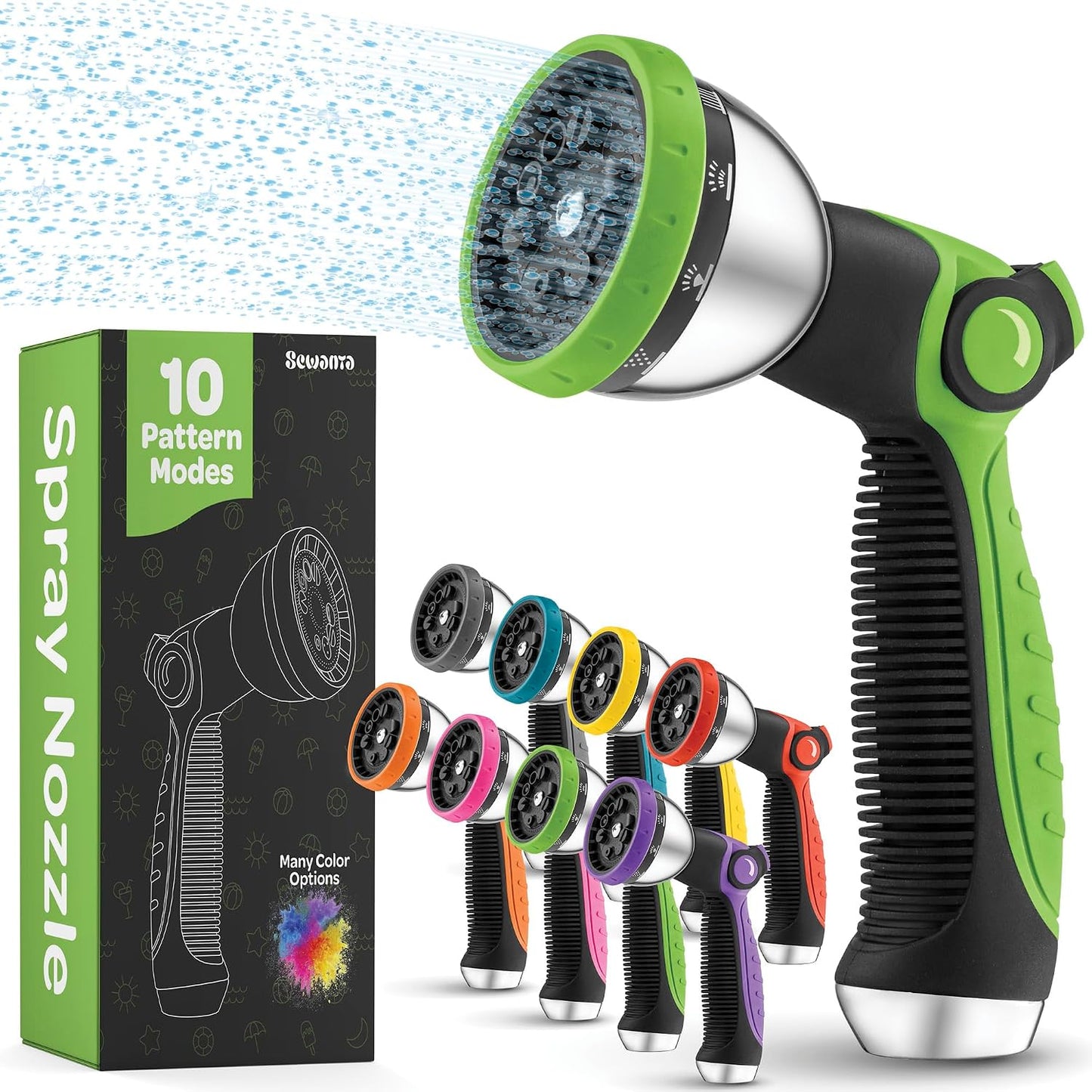 Hose Nozzle [Blue] Heavy Duty Hose Sprayer With 10 Adjustable Watering Patterns. Thumb Control Design, Comfortable Ergonomic Grip, Garden Hose Nozzle for Watering Plants & Lawns/Fun showers/Cleaning