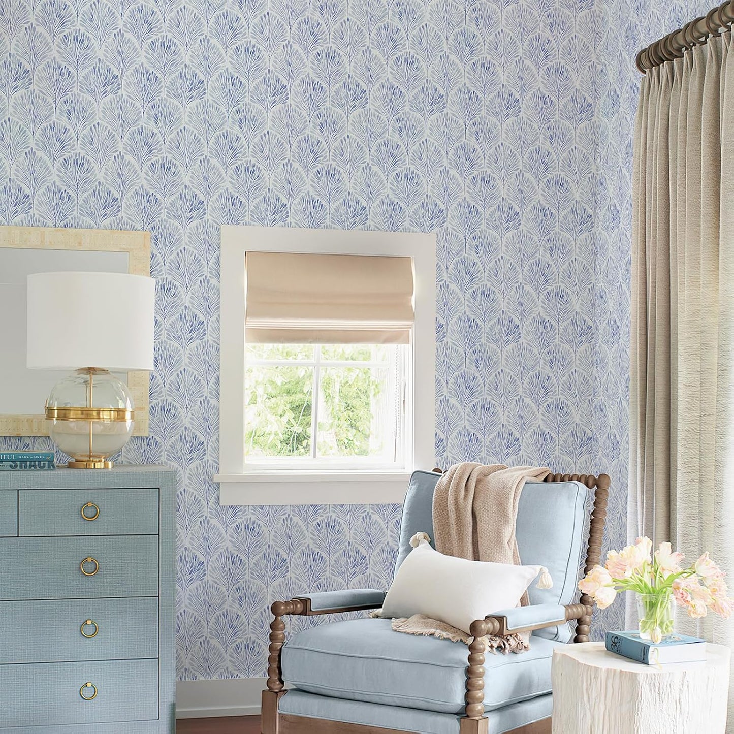 Simon&Siff Blue Peel and Stick Wallpaper, 17.3" x 120" Modern Geometric Contact Paper Boho Removable Renter Friendly Wall Paper for Cabinets Furniture Bedroom Nursery Bathroom DIY Decor