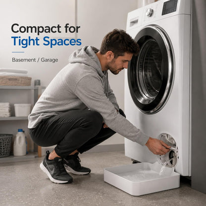 Universal Front-Load Washing Machine Drain Pan, Washer Drain Funnel Tray for Filter Cleaning, Pump Maintenance, and Water Catching (White)