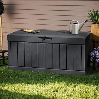Greesum 110 Gallon Outdoor Storage Box with Lockable Lid, All-Weather for Patio Furniture, Pool Supplies & Garden Tools, Waterproof, UV-Resistant Large Deck Box, Dark Black