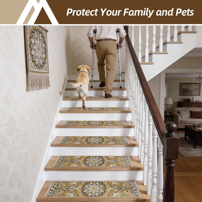 COSY HOMEER Stair Treads for Wooden Steps Non Slip Washable 8" X 30" 4pcs | Self Adhesive,Peel and Stick,Soft Carpet Stair Treads for Kids,Elder,Pet,Residue Free,Reusable Stair Runner,Multi-Surface Use