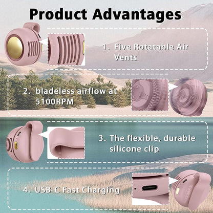Portable Clip-On Fan, Mini USB Rechargeable 360° Rotatable Fan, Personal Fan 3-Speed Silent Mini Bladeless Fans