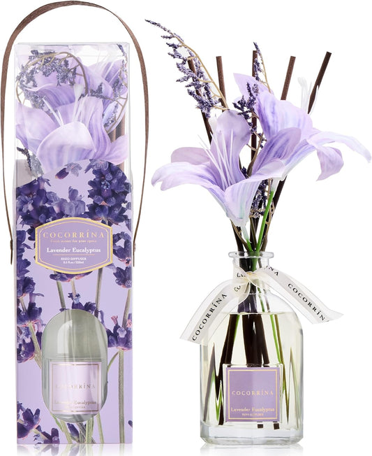 COCORRÍNA Reed Diffuser - Cashmere Vanilla 8.5 Fl.oz Flower Reed Diffuser with Sticks, Bedroom Bathroom Shelf Decor (Floral Basket Collection)
