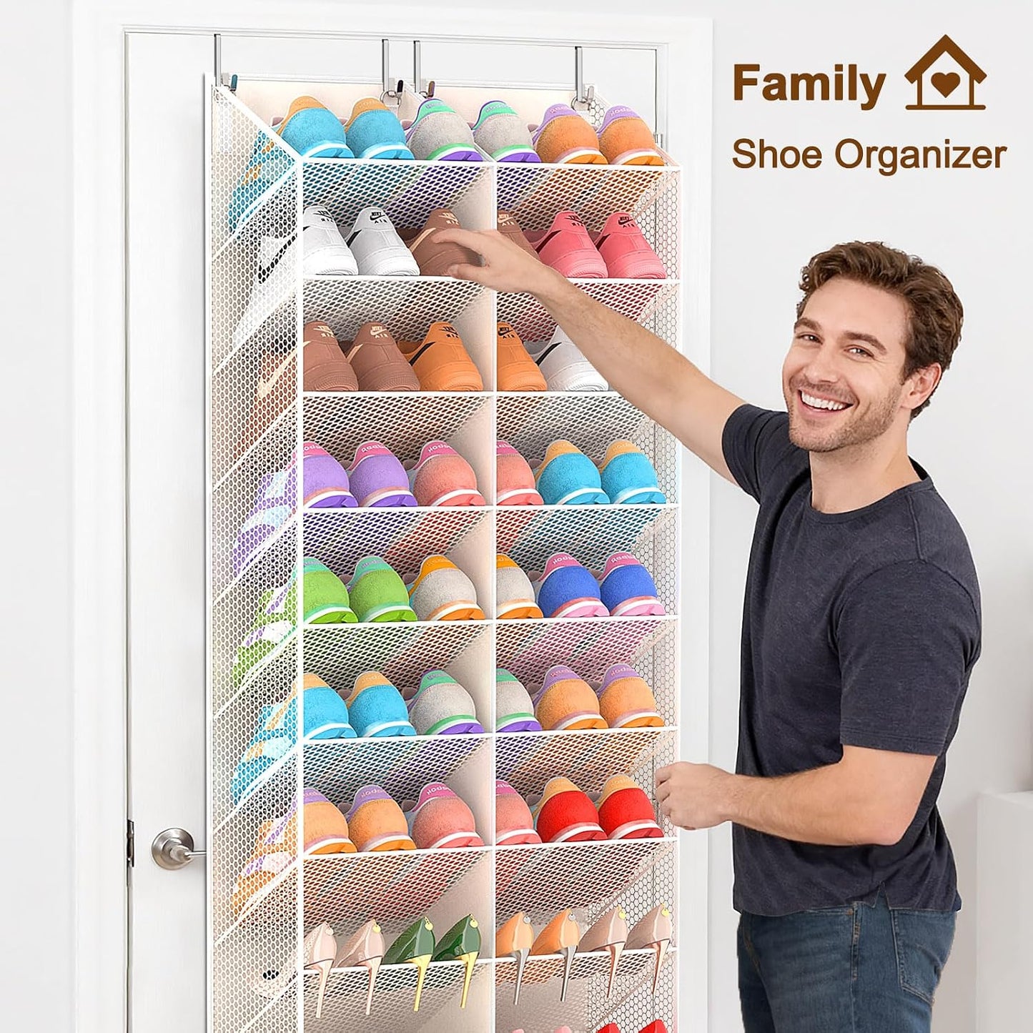 UVIAHOMI Over the Door Shoe Organizer for 20-30 Pairs, 10-Tier, Black