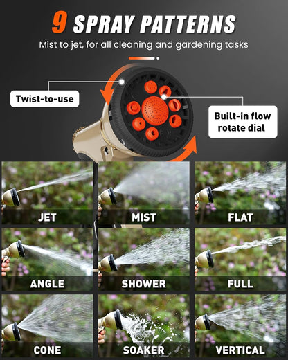 RAINPOINT Garden Hose Nozzle, 9 Spray Patterns Hose Sprayer Nozzle, Heavy Duty Metal Water Hose Nozzle, Adjustable Hand Sprayer, Watering Plants and Lawn, Pet Showering (Nozzle, Gray)