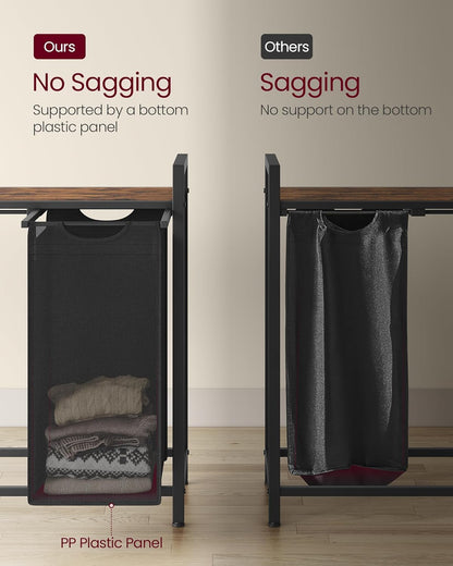 VASAGLE Laundry Hamper, Laundry Basket Sorter with 3 Pull-Out and Removable Bags, Shelf, Metal Frame, 3 x 10.6 Gallons (40 L), 36.4 x 13 x 28.4 Inches, Cappuccino Beige and Natural Beige UBLH301LH01
