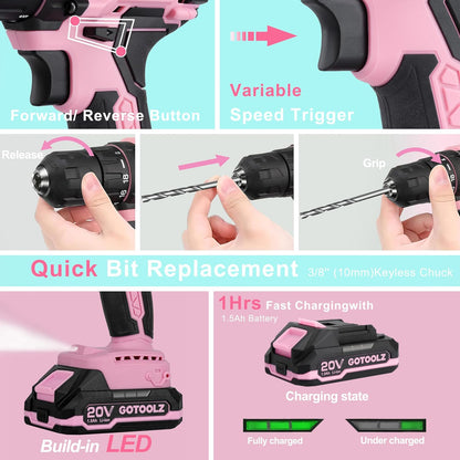 269-Piece Home Tool Set, General Household Repairing Tool Kit with Storage Bag, Basic Hand Tool Kit Set for Home Maintenance, DIY and Crafts(Pink)