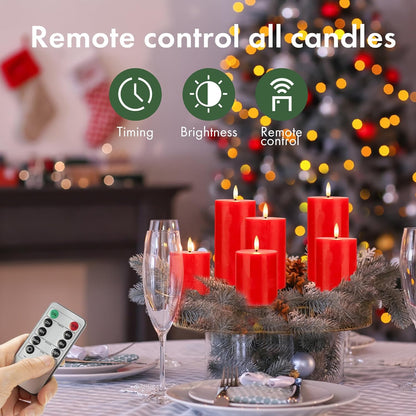 Flickering Flameless Candles, Real Wax Battery Operated Candles with Remote, Flat Top Led Flameless Pillar Candles for Home, Wedding, Party Decor, Set of 4, Φ 3" H 4" 5" 6" 8", Ivory
