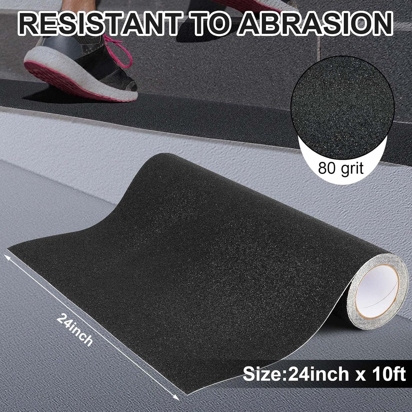 Watersay 8 Inch x 20 ft Anti Slip Traction Tape Waterproof Clear Non Skid Tape Durable Grip and Friction Stair Non Slip Strips Abrasive Adhesive for Stairs Steps Ramp Outdoor Indoor