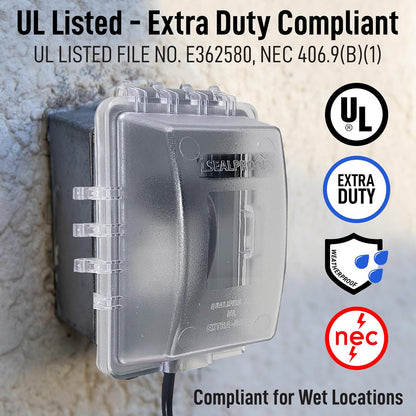 Sealproof 1-Gang Extra Deep Weatherproof in Use Outdoor Duplex Outlet Cover with Box Kit, Lockable, UL Extra Duty Compliant, 18 Configurations