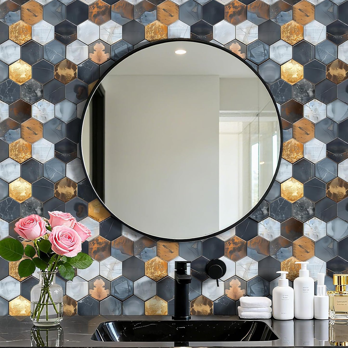 Livelynine 17.5x276" Waterproof Peel and Stick Wallpaper for Kitchen Wall Tiles Backsplash Renter Friendly Bathroom Wallpaper Waterproof Modern Removable Contact Paper for Walls Shower Tile Sticker