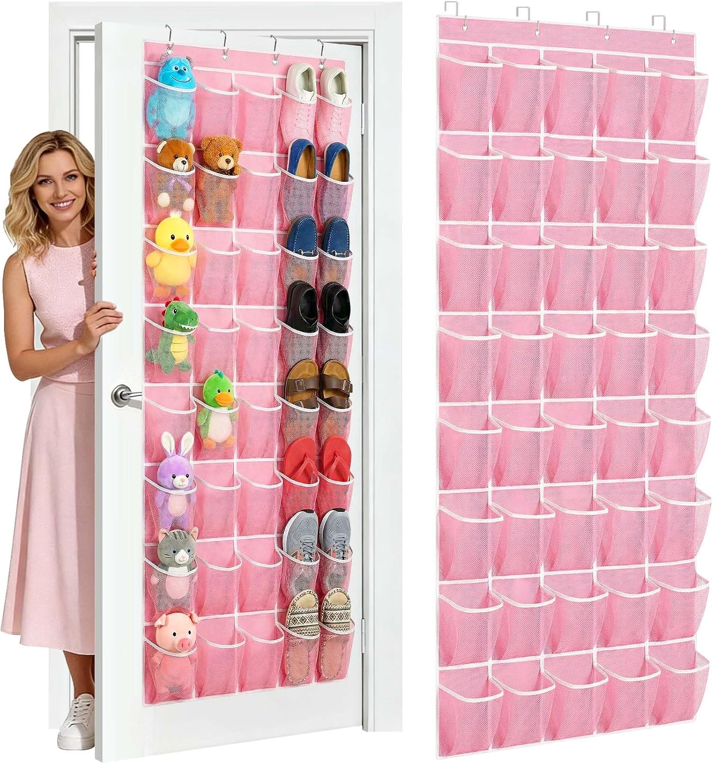 40 Large Mesh Pocket Over the Door Shoe Organizer,Hanging Shoe Rack for Door,Hualleko Shoes Organizer Hanger with Large Capacity, Shoes Storage Holder Sturdy Non-woven Fabric - Stores 20 Pairs (White)