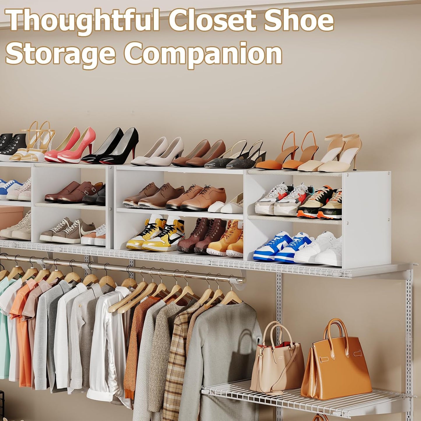X-cosrack 2 Pack 2-Tier Shoe Rack Organizer for Closet, Expandable and Adjustable White Shoe Rack, Stackable Iron Wood Combination Shoe Storage Shelves for Closets, Entryway, Small Space, Garage