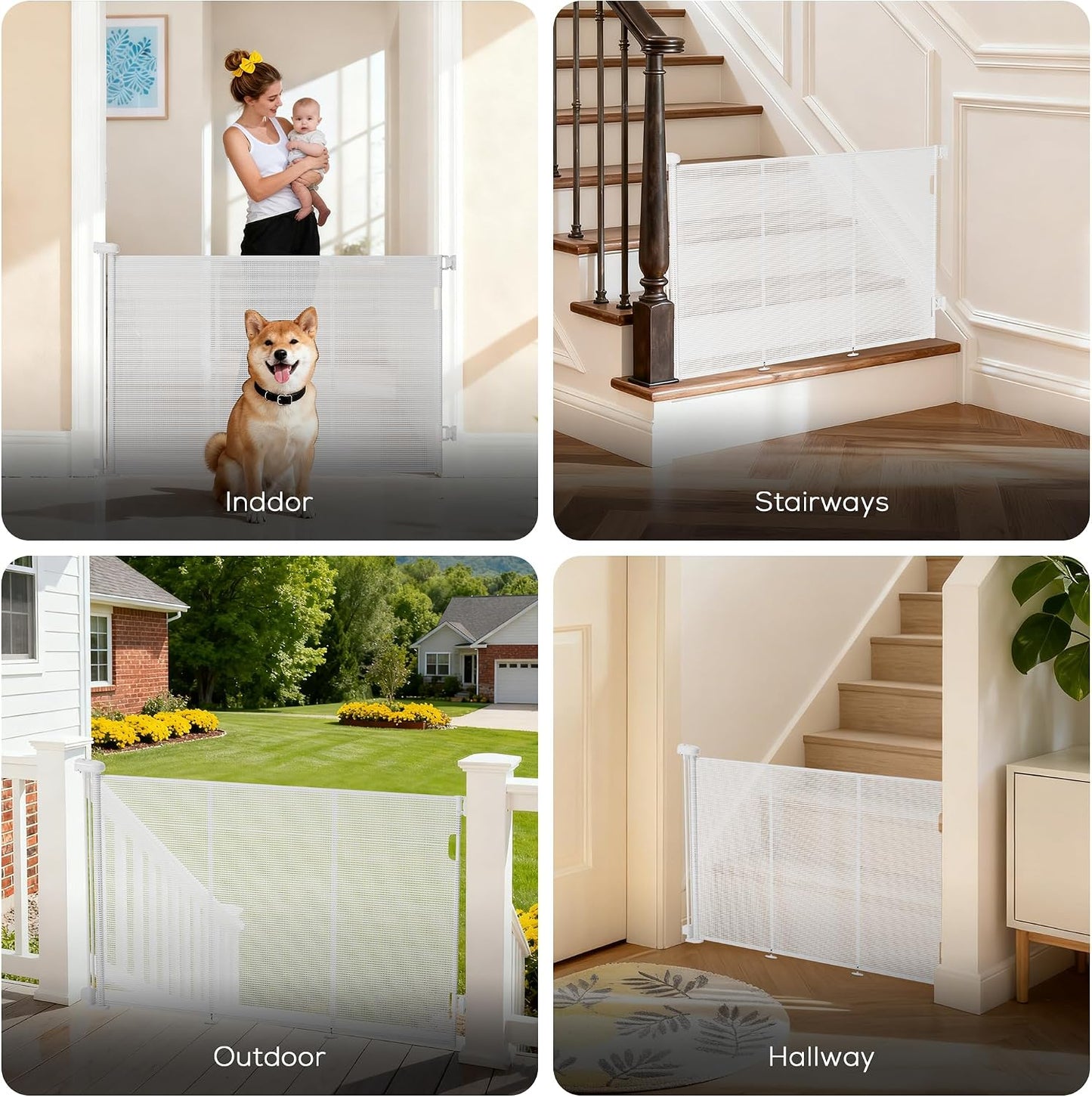 Retractable Baby Gate for Stairs, 42" Tall X 200" Wide Mesh Dog Gate Indoor, Child Gate for Doorways, Hallways, Deck, Indoor Outdoor Pet Baby Safety Essentials for Home, Black
