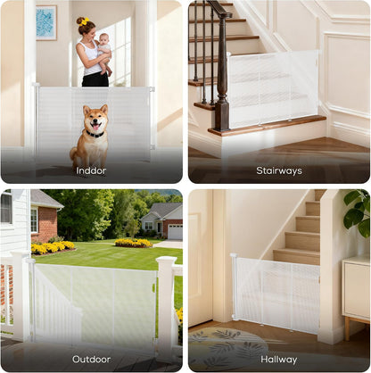 Retractable Baby Gate for Stairs, 42" Tall X 200" Wide Mesh Dog Gate Indoor, Child Gate for Doorways, Hallways, Deck, Indoor Outdoor Pet Baby Safety Essentials for Home, Black