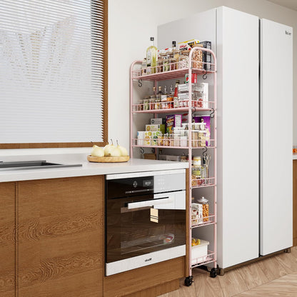 Slim Rolling Storage Cart with Wheels, Metal 6 Tier Spice Rack Mobile Shelving Unit Organizer Kitchen Utility Cart for Office Bathroom Kitchen Laundry Room Narrow Places (6inches)