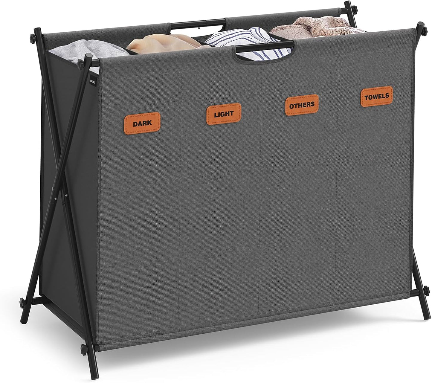 SONGMICS Laundry Hamper, Laundry Basket, 35.7 Gal. Laundry Sorter 3 Sections, Collapsible X-Frame, Clothes Organizer with Customizable Labels, Laundry Room, Bedroom, Bathroom, Slate Gray ULCB130G01
