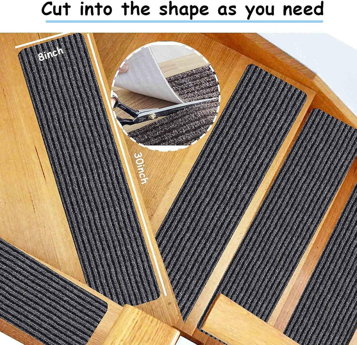 HengLiSam 8" X 30" (2 in Pack) Non-Slip Carpet Stair Treads, Indoor Stair Runners for Wooden Steps,Stair Rugs for Kids Elders and Pets with Reusable Adhesive, Gray