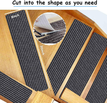 HengLiSam 8" X 30" (2 in Pack) Non-Slip Carpet Stair Treads, Indoor Stair Runners for Wooden Steps,Stair Rugs for Kids Elders and Pets with Reusable Adhesive, Gray