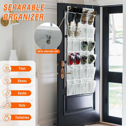 GOMAJI Over the Door 24 Pocket Hanging Shoe Organizer, Space Saving Hanging Storage Holder, Gray, (56" X 22.5")