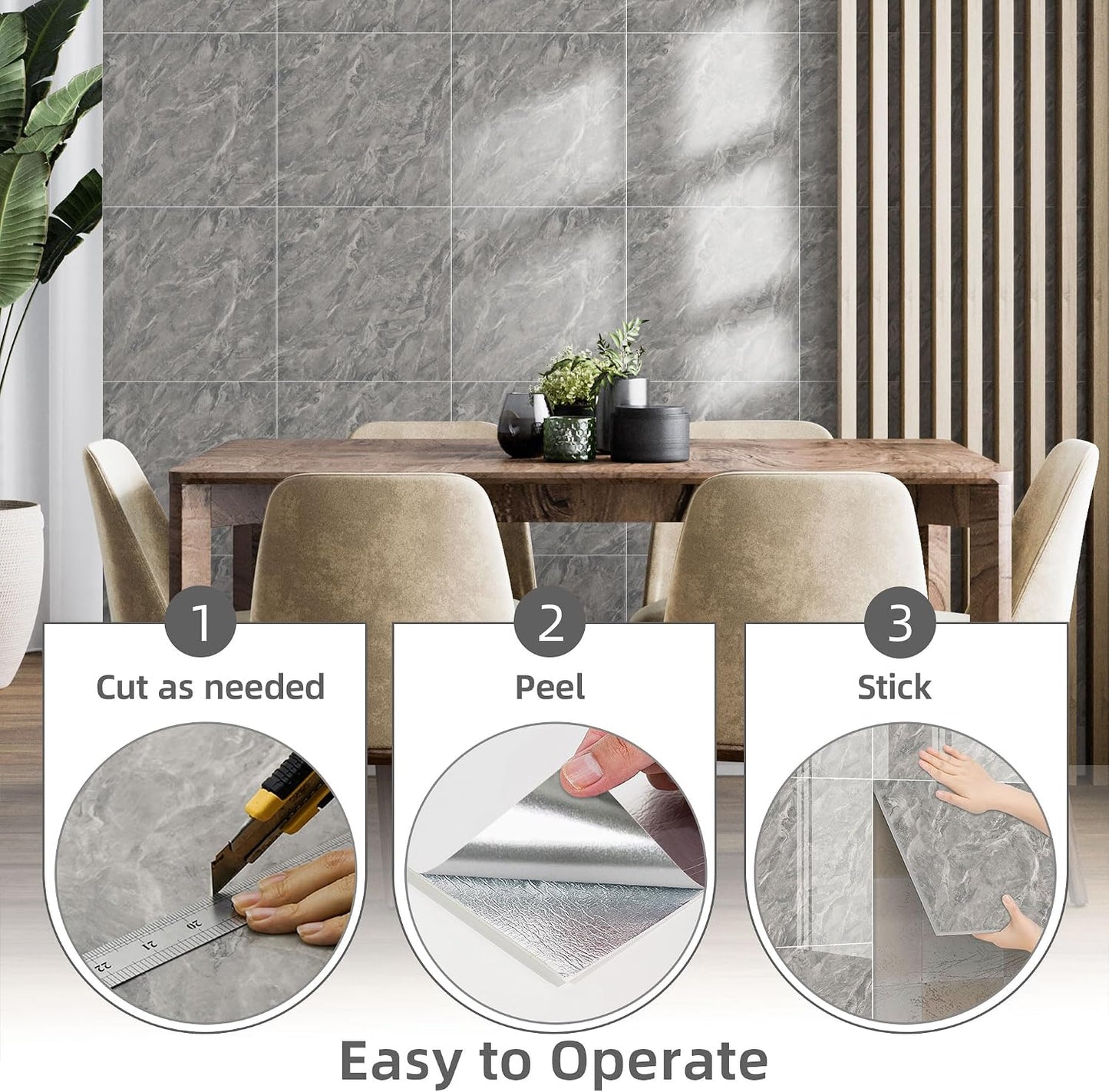 Vieshful 20pcs Peel and Stick Backsplash Tile，12"x12" Self Adhesive Marble Tile for Wall, PVC Waterproof Shower Wall Panels, Back Splash Stick on Tiles for Kitchen Bathroom Living Room (Not Real Tile)