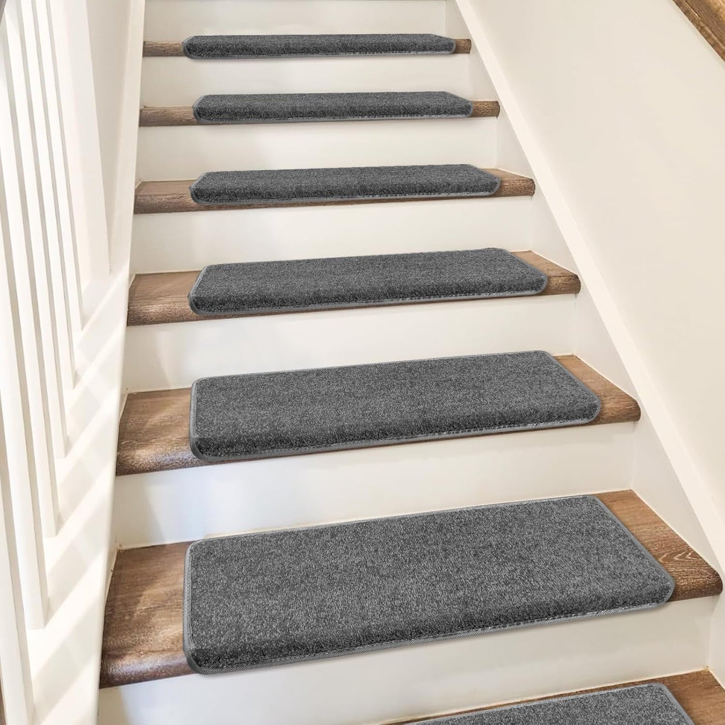 PURE ERA Carpet Stair Treads Tape Free Non Slip Indoor Stair Carpet Stair Protectors Pet-Friendly Non-Slip Skid Resistant Washable Reusable 8" x 30"(2 Pieces,Black)
