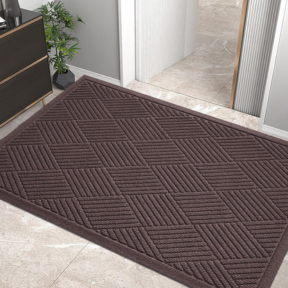 HIYARD Sturdy Front Door Mat, Absorbent Muddy Dirt Resist Welcome Door Mats Outdoor Indoor, Stain and Fade Resistant, Non-Slip Rubber Backing Low Profile Doormat for Entryway, 30×17, Beige